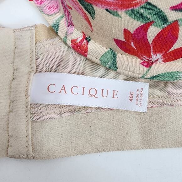 Cacique Beige Floral Lightly Lined T-Shirt Underwire Full Coverage Bra Size 46C - Picture 2 of 4
